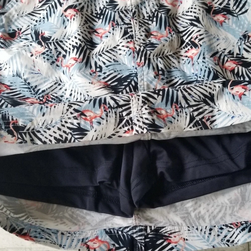 CHRISTOPHER & BANKS Leaf / Flamingo Print Skort in Blue/White/Pink Size 14P NWT